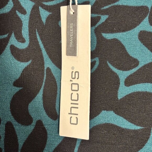 Chicos Travelers Peacock Teal Foliage Tales Midi Dress Long Sleeve - Picture 5 of 10